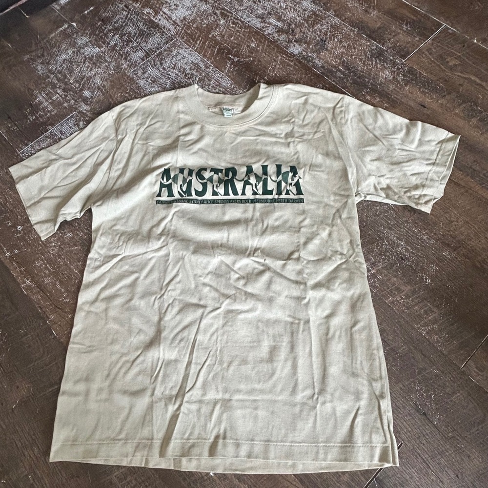 Vintage Shirts North Australia Graphic T-Shirt Tan Khaki Single‎ Stitch Large